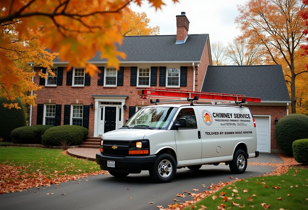 Chimney service van in a colonial home driveway — Bladensburg